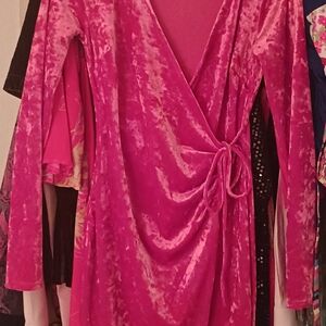 Pink Velvet Wrap Dress